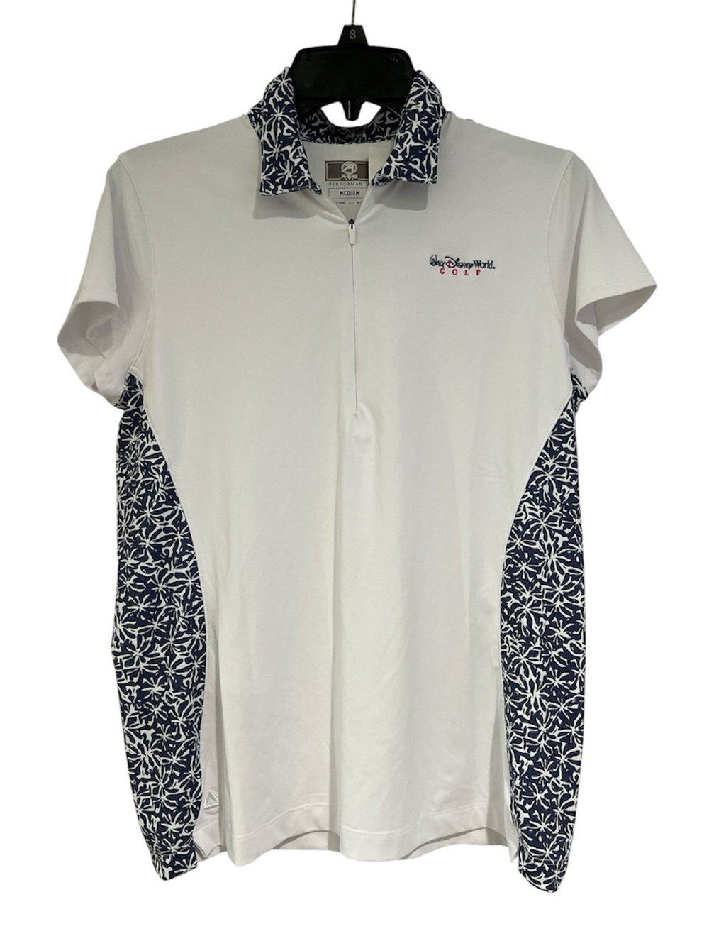 Disney White and Navy Golf Polo with Patterned Side Panels
